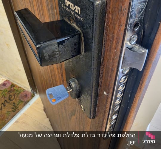 צילינדר ומפתח מותקנים בדלת רב בריח עם מנגנון נעילה